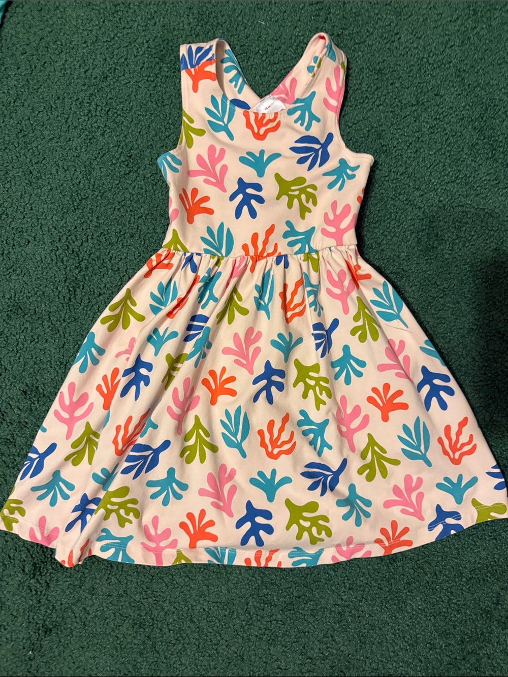 Hanna Andersson Cream Dress with Pink, Blue, Green, Coral Leaf Print